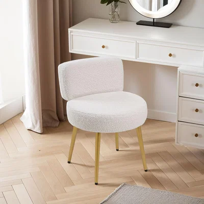The Range Cream Teddy Bear Fur Dressing Table Stool Vanity Chair with Metal Legs - Cream