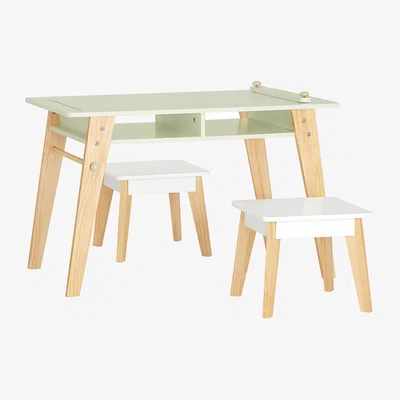 The Range Table and 2 Stools Set with Paper Roll Holder - Green and White