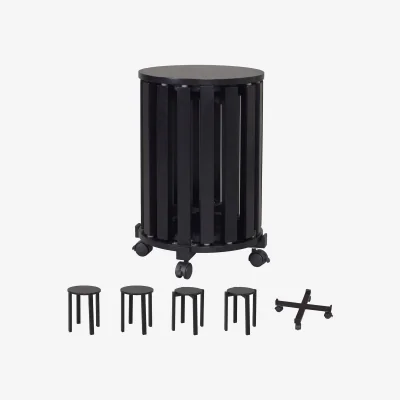 The Range Set of 4 Stackable Stools with Rolling Base