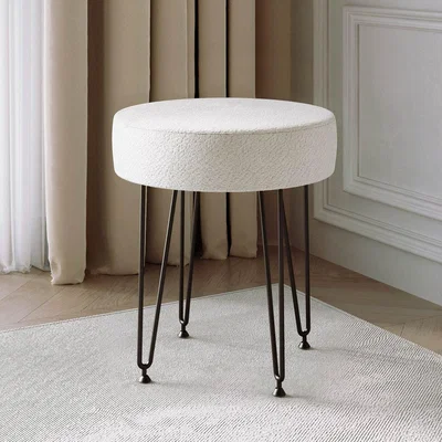 The Range Alaya Boucle fabric Stool with Black Hair Pin Legs - Ivory