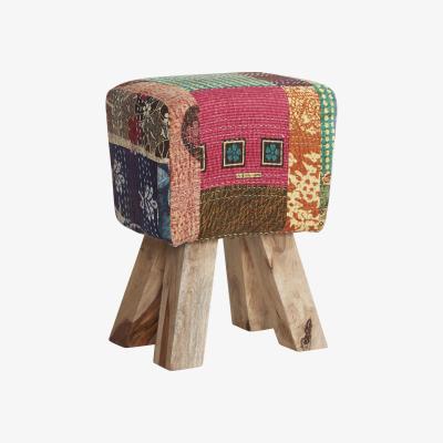 The Range Solid Wooden Legs Stool with Multi Fabric and Multicoloured Seat - Multicolour