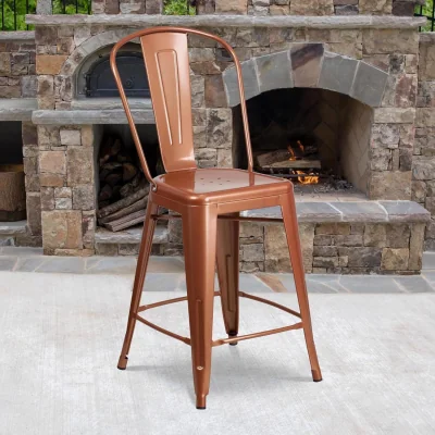 The Range FWStyle 24 Inch Distressed Metal Indoor and Outdoor Counter High Stools - Copper