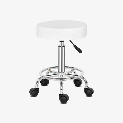 The Range Round Swivel Stool On Wheels - White