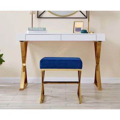The Range Oxford Modern Blue Velvet And Gold Chrome Stool - Blue