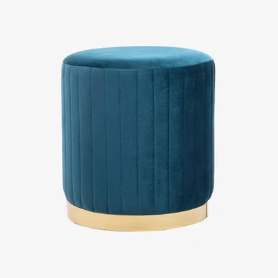 The Range FAY Round Soft Velvet Foot Stool, Pouffe - Emerald