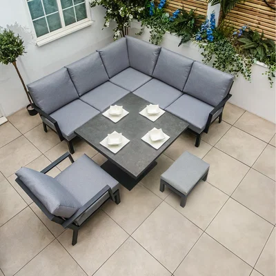 The Range Miami Deluxe Aluminium Compact corner set Adjustable Table Stool Chair - Anthracite Grey