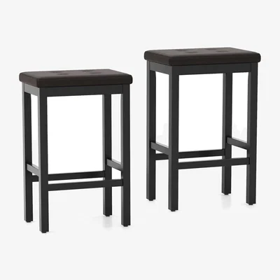 The Range 2Pcs Upholstered Saddle Stools - Brown & Black