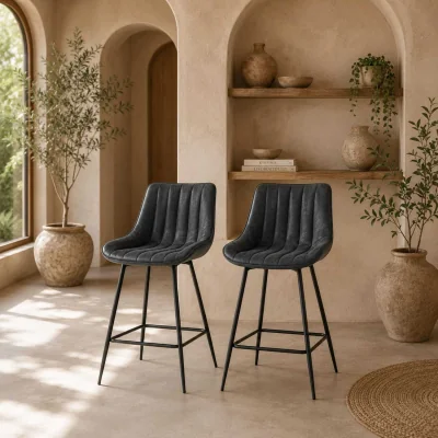 The Range Lono Set Of 2 Black Faux Leather Swivel Counter Stools
