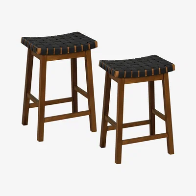 The Range Set of 2 PU Leather Counter Height Stools - Brown