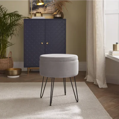 The Range Avery Soft Velvet Stool - Grey