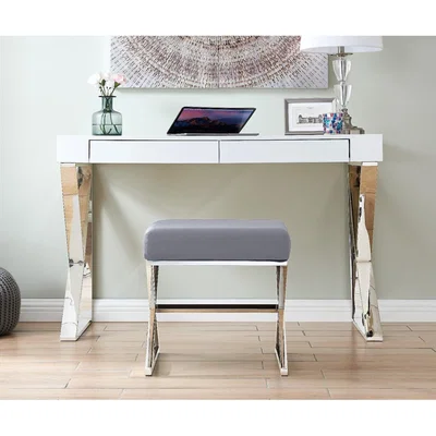 The Range Oxford Modern Grey Velvet And Silver Chrome Stool - Grey