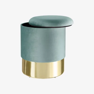 The Range Sarina Padded Stool with Velvet Look and Large Storage Space - Turquoise