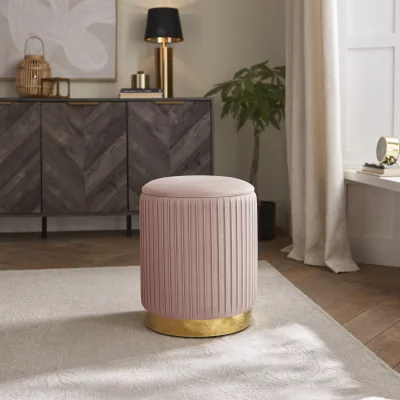 The Range Esme Pleated Storage Stool  - Blush Pink