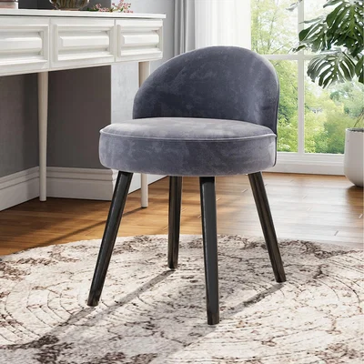 The Range Velvet Dressing Table Stool with Solid Wood Legs - Grey