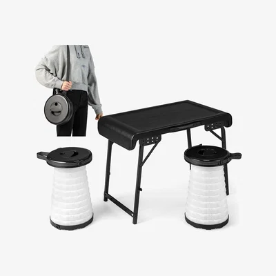 The Range 3Pcs Folding Table Stool Set - Black