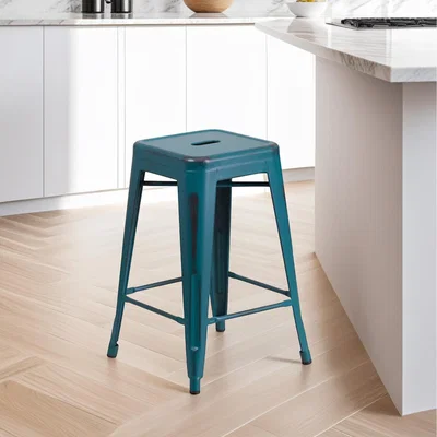 The Range FWStyle 4 Pack 24 Inch Backless Metal Counter Stool Industrial Style - Blue Teal