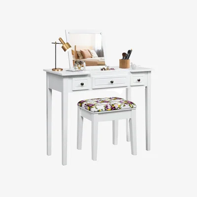 The Range Dressing Vanity Table Stool Set with Mirror - White