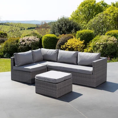 The Range Della Grey Rattan Sectional Corner Sofa and Stool - Grey