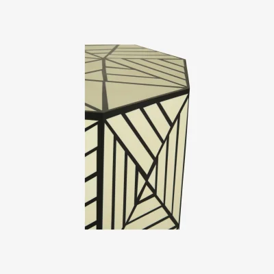 The Range Hassa Ivory and Black Resin Geometric Stool and Table - White