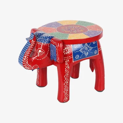 The Range Ornamental Multicolored Elephant Stool - Red