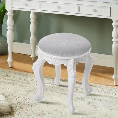The Range Flannel Round Upholstered Dressing Makeup Stool - White