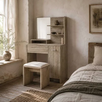 The Range Marini Wood Effect Dressing Table And Stool Set With Storage