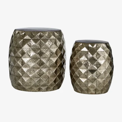 The Range Reza Set of 2 Silver Finish Textured Stools and Tables - Silver