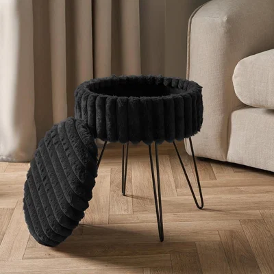 The Range Faux Fur Ribbed Hairpin Stool - Black