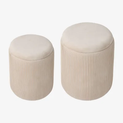 The Range Set of 2 Modern Round Storage Ottoman Stools - Beige