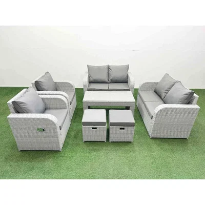 The Range Fimous 8-Seater Outdoor Reclining Rattan Set with Coffee Table and 2 Stools Light Grey - Light Grey