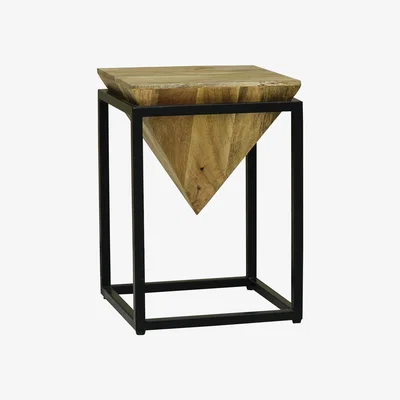 The Range Ravi Iron base solid Wood Diamond Stool Small - Yellow