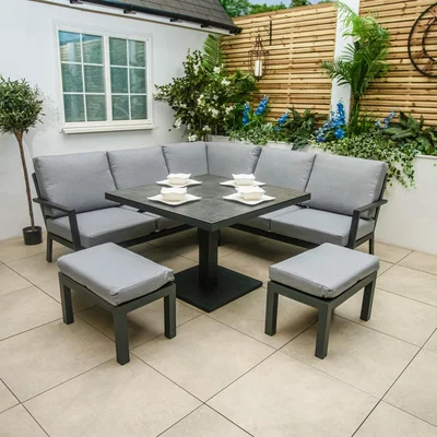 The Range Miami Deluxe Aluminium Compact Set with Adjustable Table Stools - Anthracite Grey