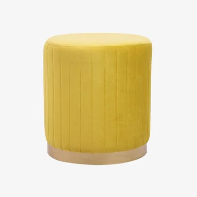 The Range FAY Round Soft, Velvet Foot Stool, Pouffe, Chair - Yellow