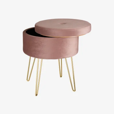 The Range Stool Ava - Round, Padded Velvet Look, With Storage Space - Rose