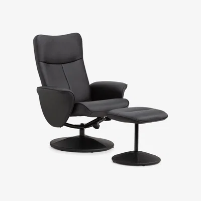 The Range Leather Recliner and Stool - Black