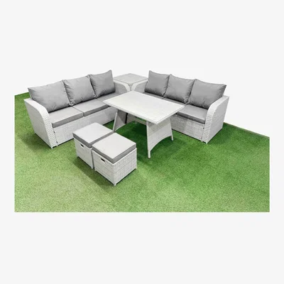 The Range Fimous Rattan 7-Seater Patio Set - Dining & Lounge with 2 Stools Light Grey - Light Grey