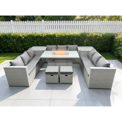 The Range U Shape Lounge Sofa Dining Set 2 PC Side Coffee Tea Table Stools - Light Grey Mixed