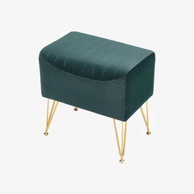 The Range Soft Square Velvet Stool With Gold Metal Legs - Green