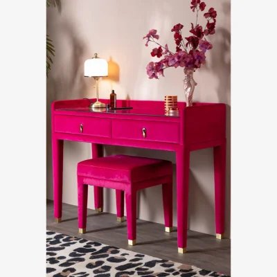 Rockett St George Hot Pink Velvet Dressing Table & Stool