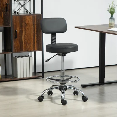 The Range Faux Leather Height Adjustable Stool with Footrest - BLACK