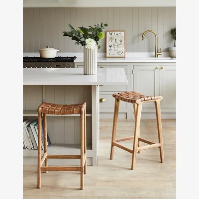 Rose & Grey Artisan Woven Leather Seat Counter Stool
