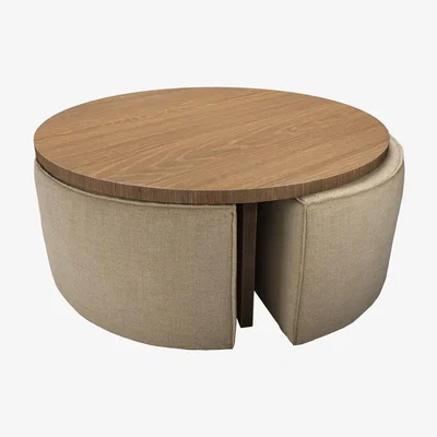 Sofa.com Woody Coffee Table and Nesting Stool Set in Nordic Pine Hygge Chunky Weave