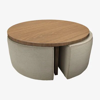 Sofa.com Woody Coffee Table and Nesting Stool Set in Pampas Hygge Smart Linen