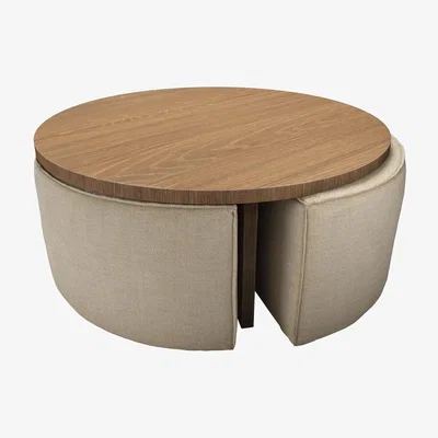 Sofa.com Woody Coffee Table and Nesting Stool Set in Shearling Hygge Chunky Weave