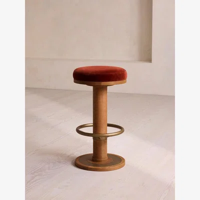 Soho Home Bryden Tall Barstool, Velvet, Rust