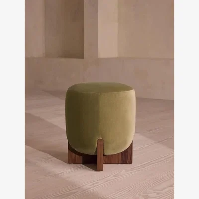 Soho Home Eldon Stool, Walnut, Velvet, Lichen