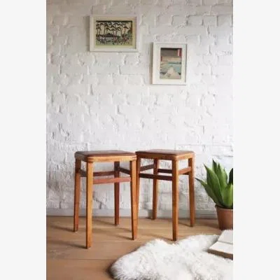 Urban Outfitters Urban Renewal Vintage Leather Top Kitchen Stools - Brown ALL at Urban Outfitters