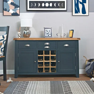Chiltern Oak Furniture Hampshire Blue Painted Oak Large Sideboard Wine Rack