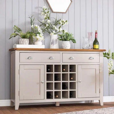 Chiltern Oak Furniture Chester Stone Painted Oak 2 Door Large Sideboard With Wine Rack