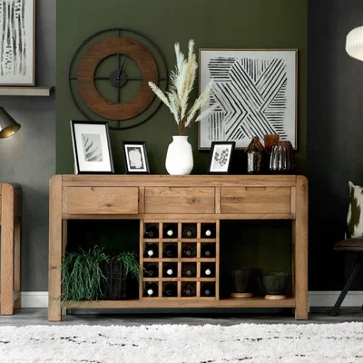 Chiltern Oak Furniture Oslo Chunky Oak Large Sideboard Wine Rack